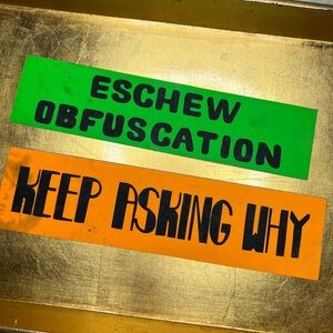 Vintage neon Green and Orange bumper Stickers.